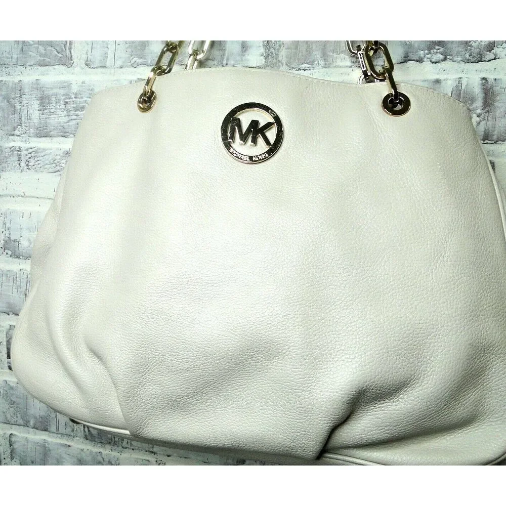 Michael Kors‎ Women's Fulton Leather Vanilla White Gold Chain Hand Bag Purse